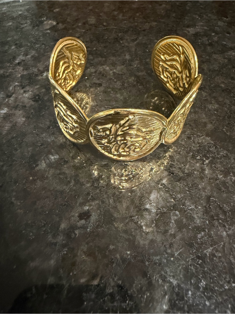 Gold Textured Medallion Cuff Bracelet - Women Jewelry